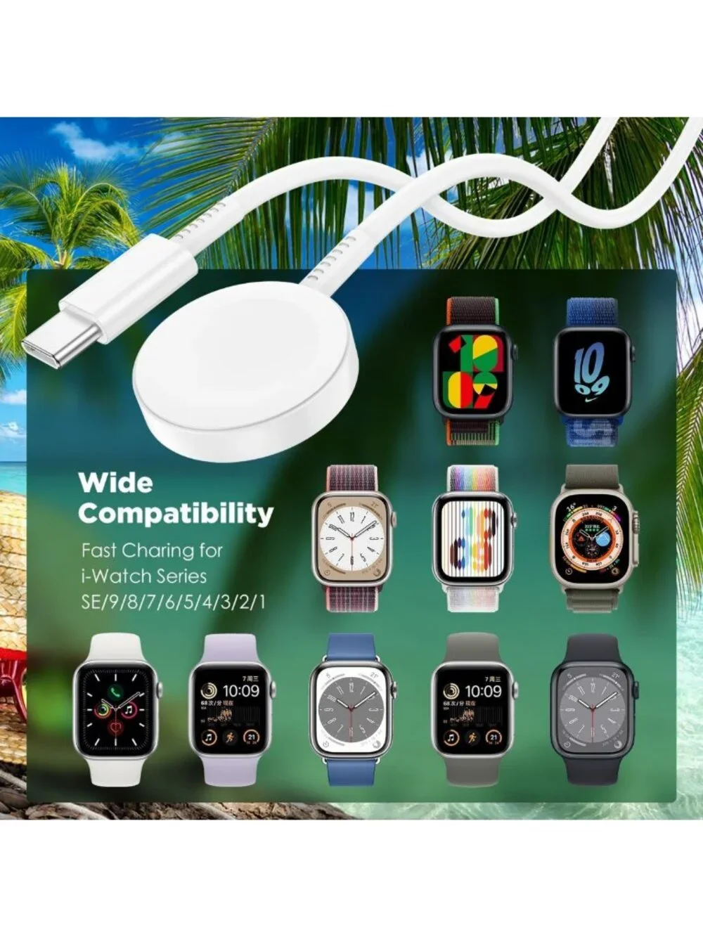 Fast 5W Magnetic Wireless Charger Cable for Apple Watch - 2 Pack, 3FT USB C Cord